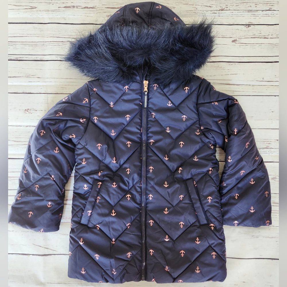 Nautica Girl's Puffer Jacket with Faux Fur Lined Hood Size 6